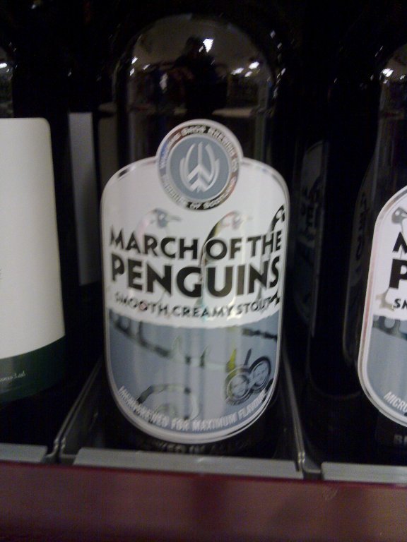 A bottle of March of the Penguins, stout beer